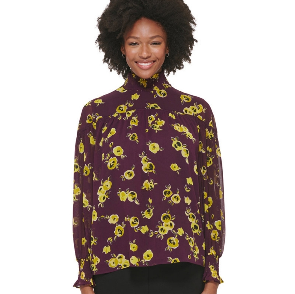 Calvin Klein Women's Floral Mock Neck Blouse